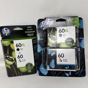 Two HP 60 Black Ink Twin Packs + OEM Sealed Retail Box